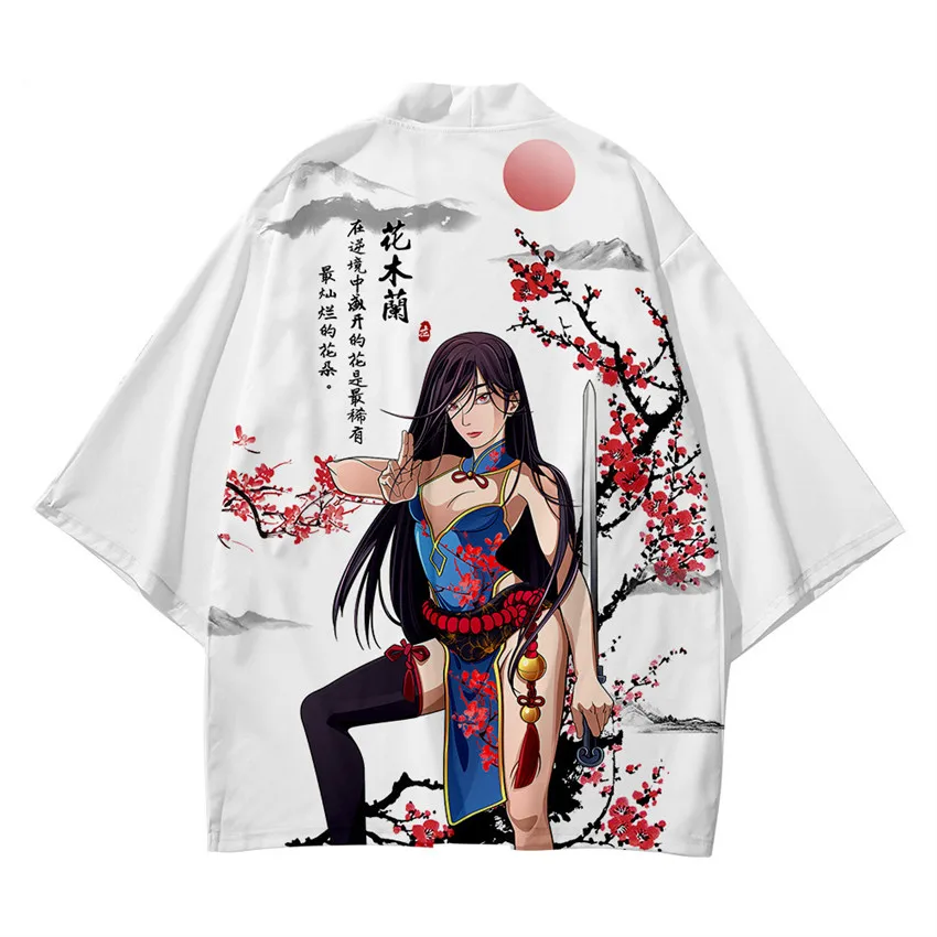 Flower Print Kimono Yukata Men Women Cardigan Loose Blouse Haori Asian Anime Clothes Harajuku Japanese Kimono Shirt