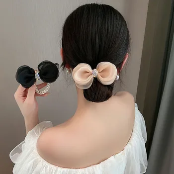 Female grace Net Yarn Style Temperament Bow Knot Headdress Sweet Pearl Hair Ring Ponytail ACCESSORI FOR GIRL Ornament Heawear 1