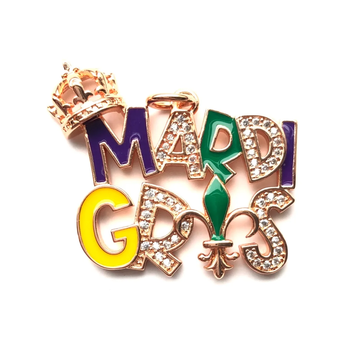 5pcs Enamel Micro Paved Crown Mardi Gras Words Charms Louisiana Pendants  for Women Bracelet Girl Necklace Making Jewelry Finding