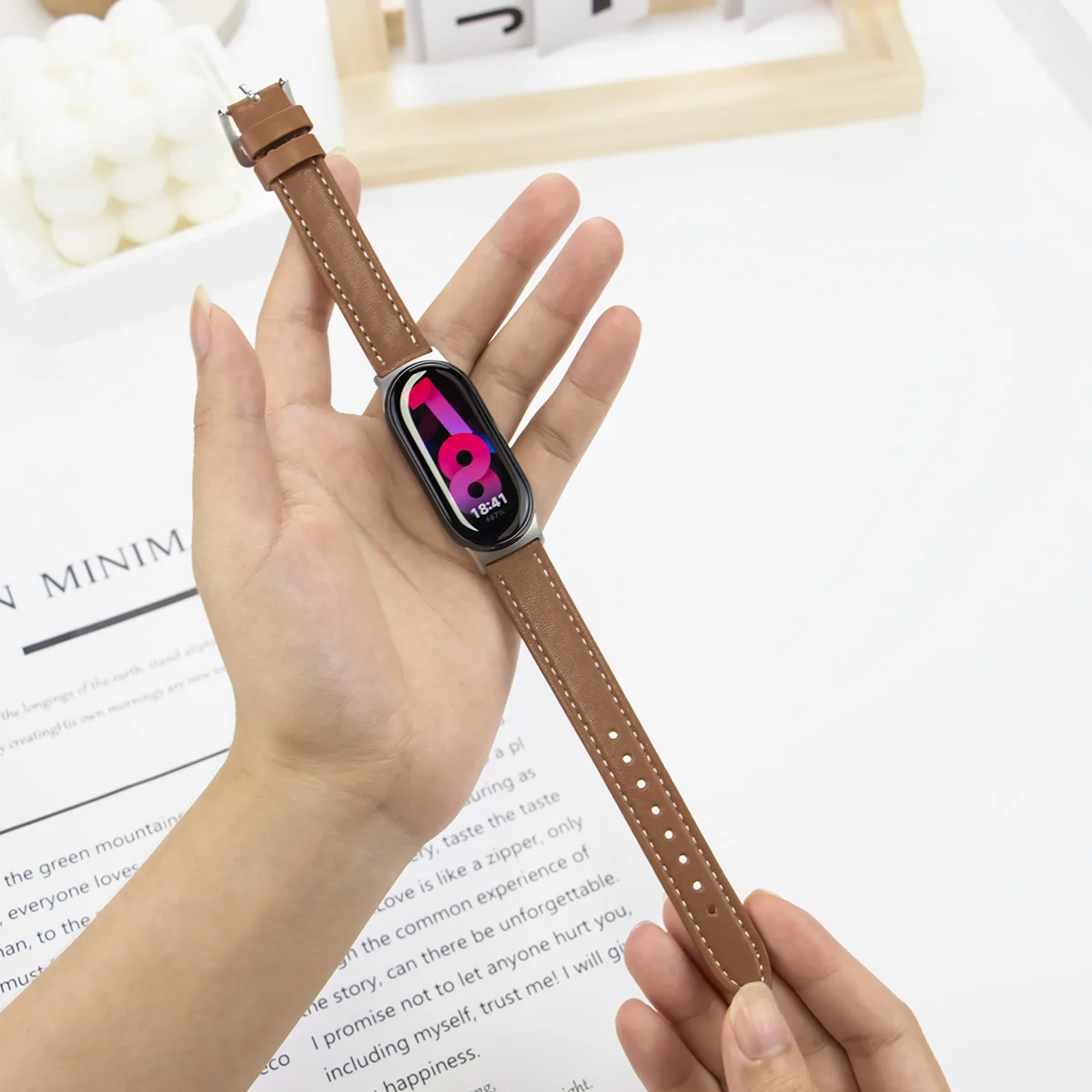Premium Leather Wrist Strap for Mi Band 8 – Elegant Replacement Sports Bracelet