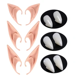 1 Pair Halloween Vampire Teeth Fangs Elf Ears for Cosplay Safe Resin Dentures Halloween Decoration Party Props Adults Kids Toys
