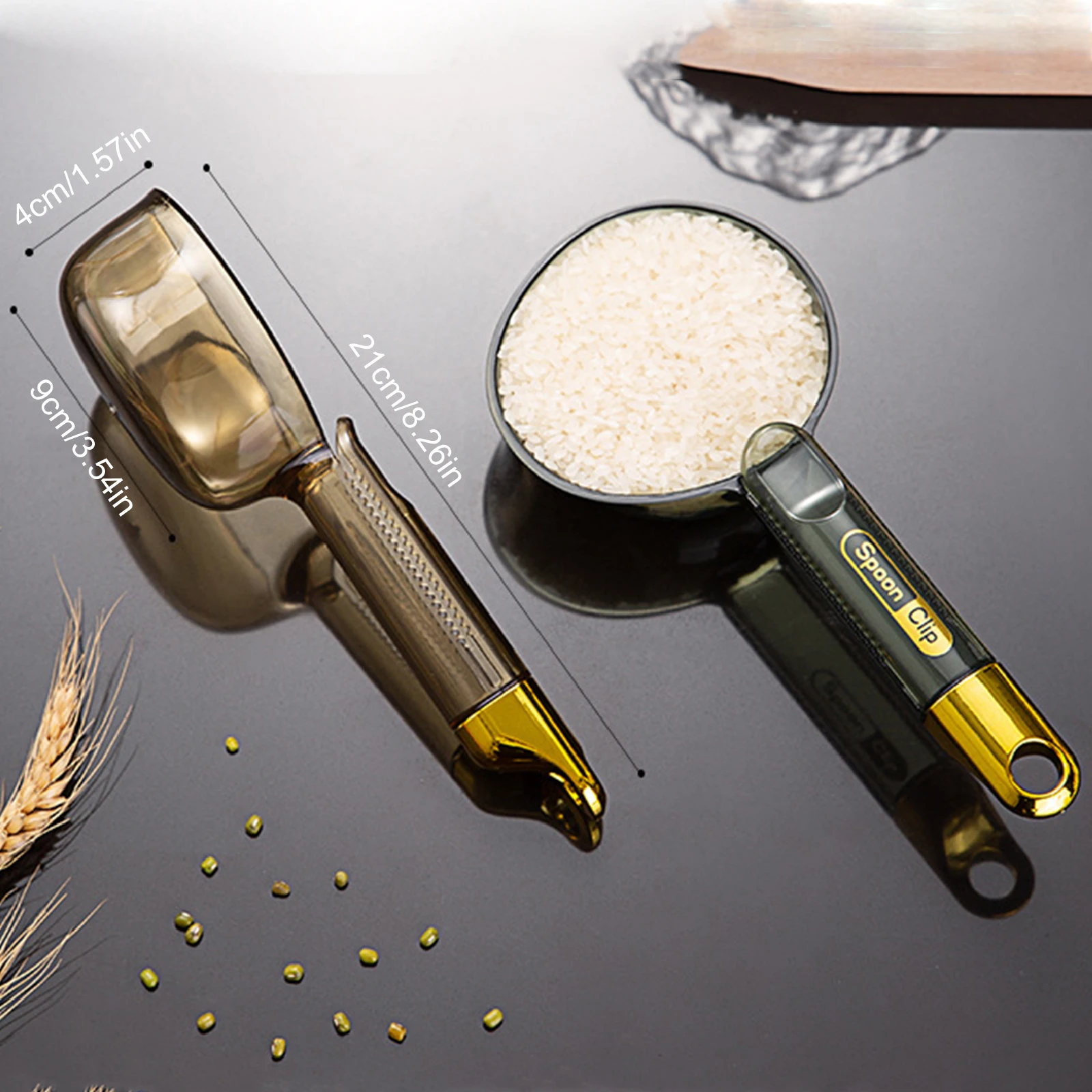 

Multi-Functional Rice Scoop with Clip Long Handled Plastic Spoon for Measuring Rice and Flour