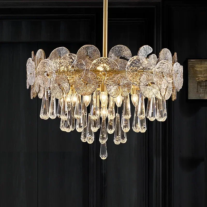 2024 Light Luxury Led Lotus Flower Crystal Modern Ceiling Chandelier For Living Room Bedroom Restaurant Hall Pendant Lamp Lustre