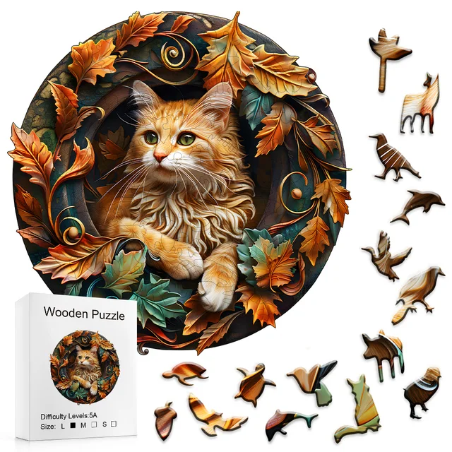 Wooden Puzzles for Adults, Visual 3D Cat Wood Puzzles Adult, Unique Animal Shape Wooden Jigsaw Puzzles for Adults, Birthday Gift 3