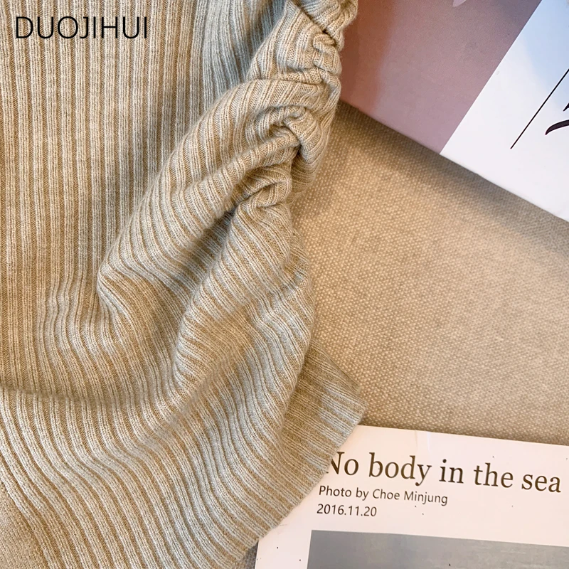 DUOJIHUI 여성용 시크 슬래시 넥 슬림 니트 스웨터 가디건, 기본 싱글 브레스트 단색 캐주얼 여성 가디건, 가을 신상