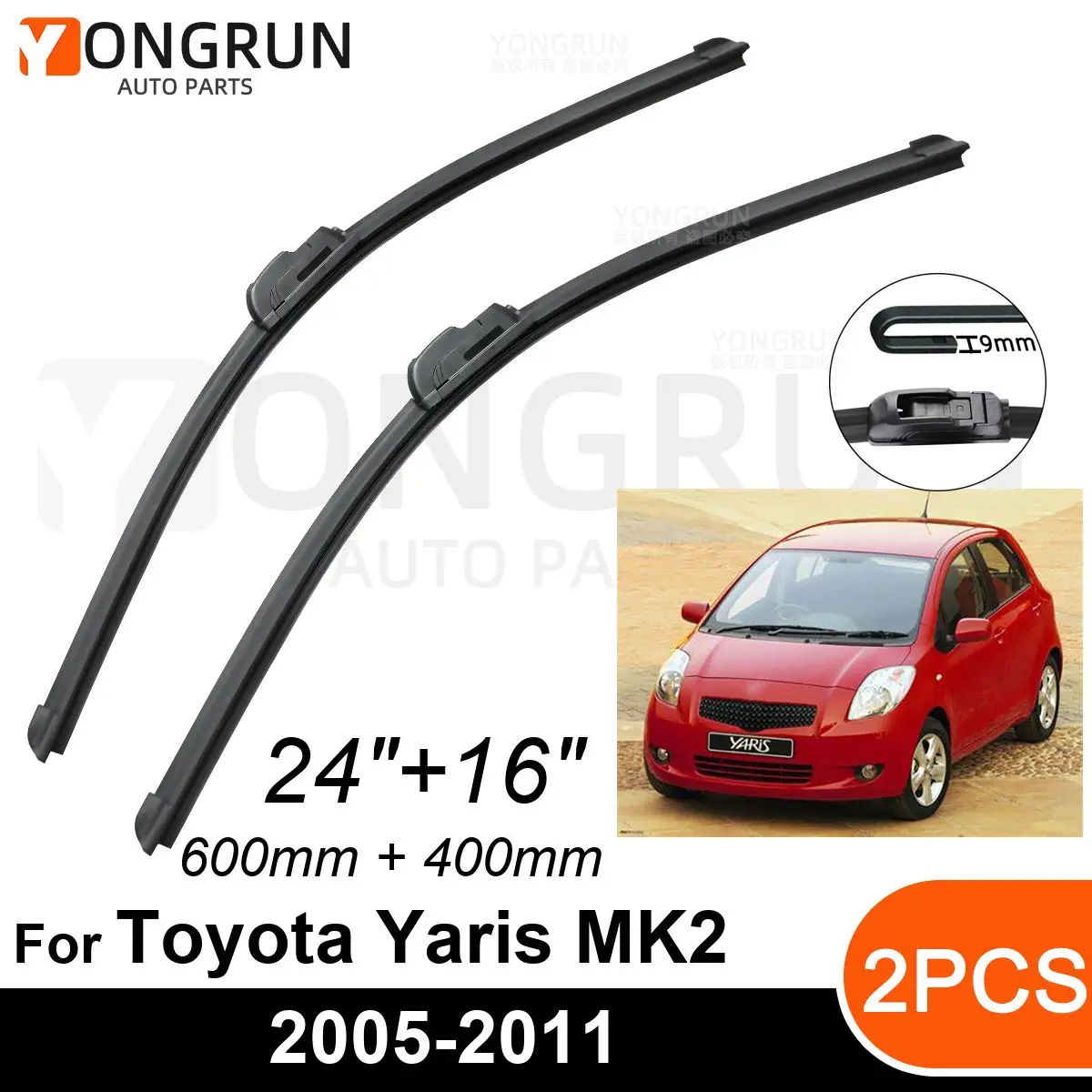 

Стеклоочистители для Toyota Yaris MK2 2005-2011, резиновые щетки стеклоочистителя 24 + 16 дюймов, аксессуары для лобового стекла автомобиля