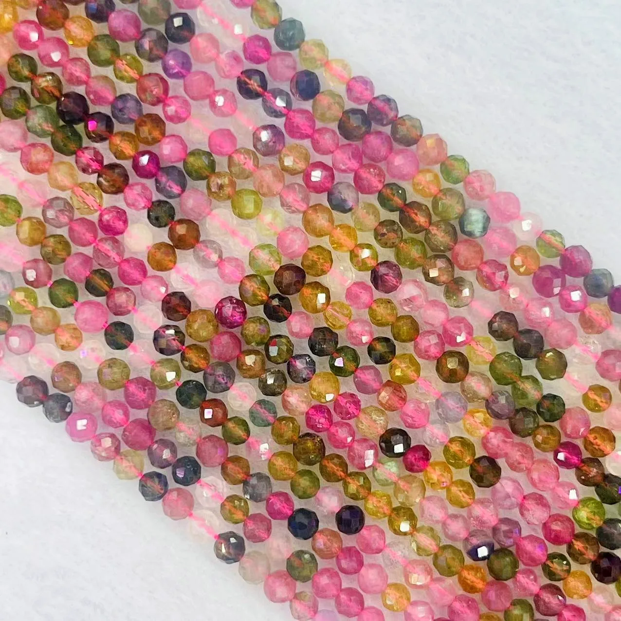 3mm Natural Tourmaline Faceted Round Beads Colorful Spacer Loose Rubellite Stone Beads Gem For DIY Making Noble Jewelry
