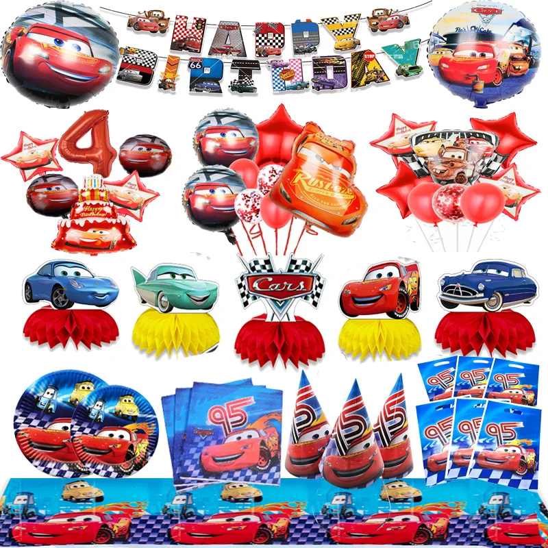 Disney Cars Lightning Mcqueen Decorazione Per Feste Di Compleanno Foil Latex Number Balloons Set Di Stoviglie Forniture Per Fondali Per Bambini