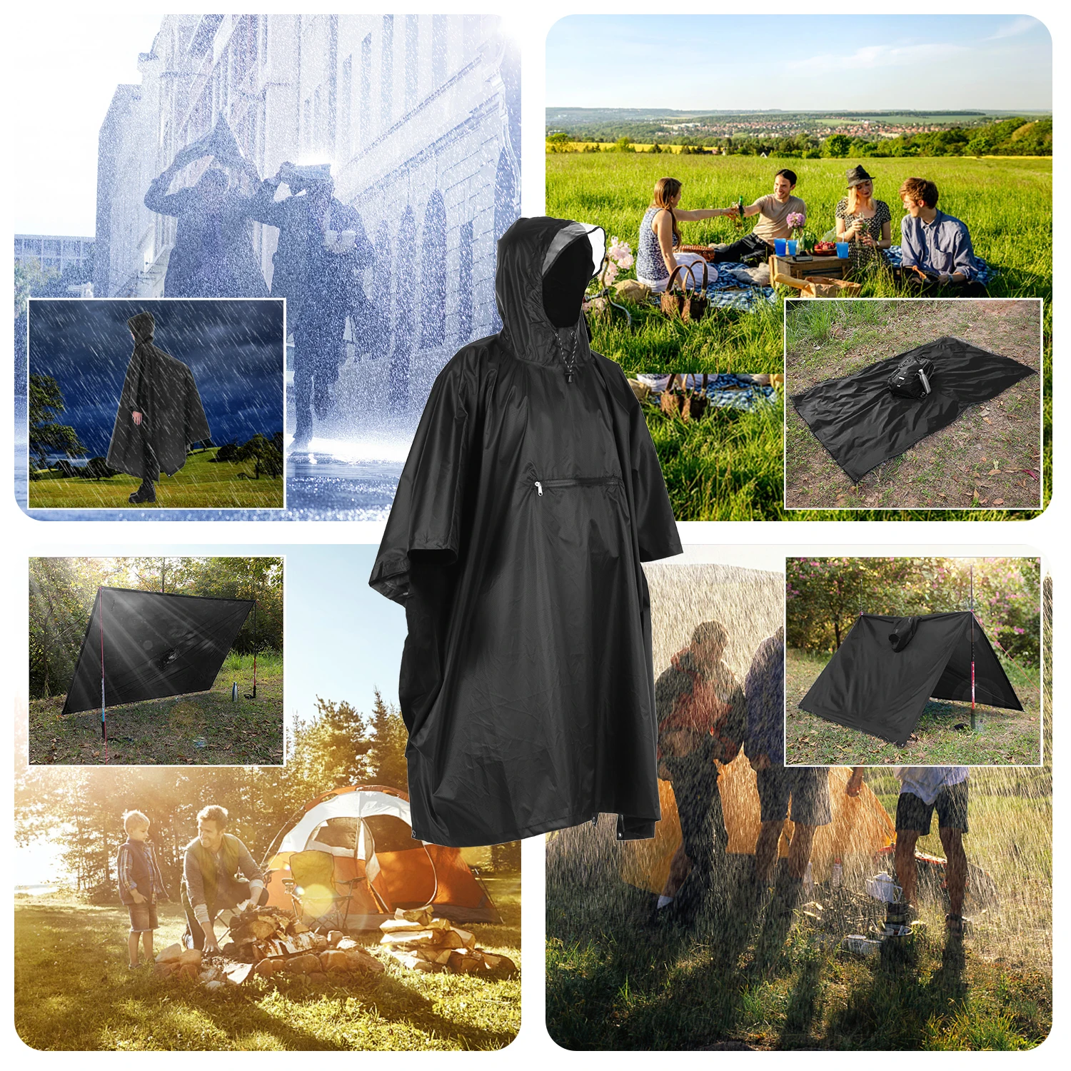 【Sale】rain poncho Lixada Hooded Rain Poncho Waterproof Raincoat Jacket Cycle Rain Cover for Outdoor Camping Hiking Fishing