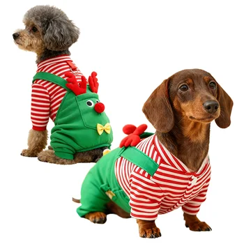 Dog Christmas Pajamas, Funny Elf Costume for Small Dogs, Soft Pet Costumes Xmas Warm Puppy Winter Clothes, Holiday Dog Supplies 1