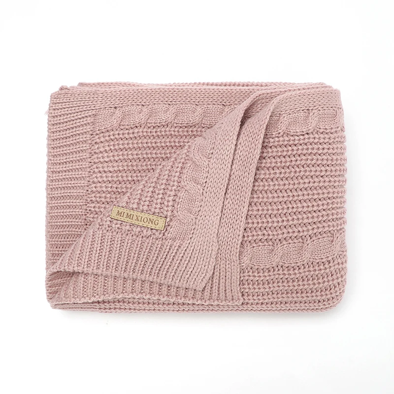 Solid Color Newborn Baby Swaddle Blankets Breathable Knitwear Infant Security Blankets Soft Acrylic Toddler Receiving Blankets 2