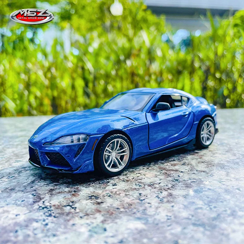 MSZ 1:31 Toyota Supra blue alloy car model children's toy car die-casting with sound and light pull back function boy car gift