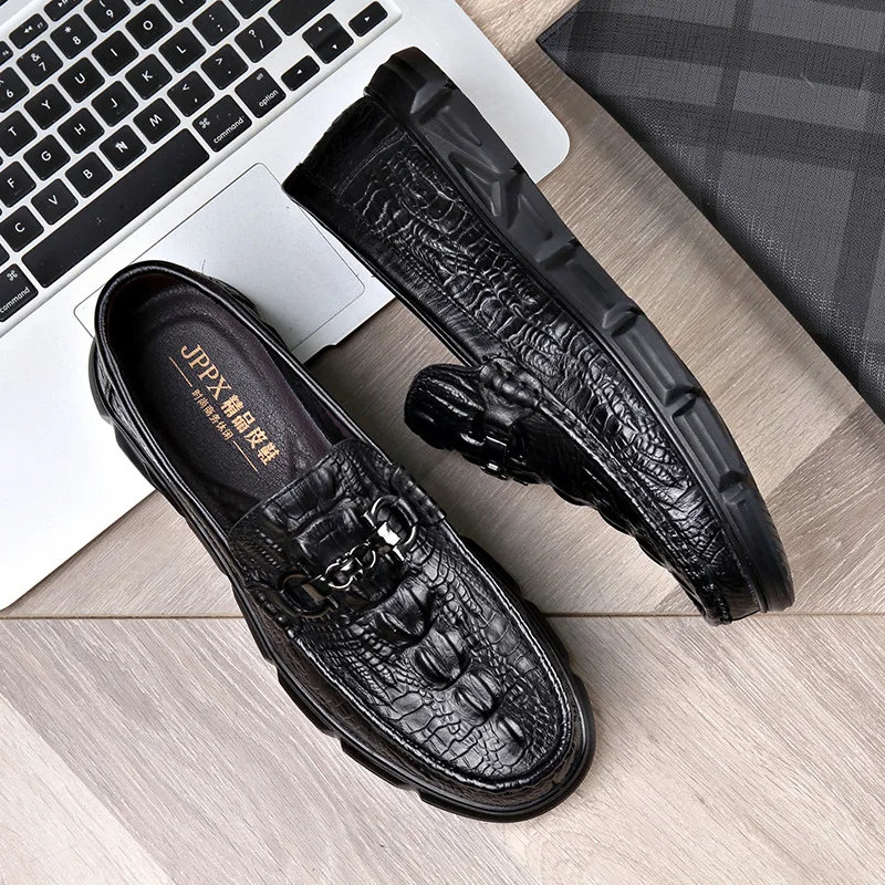 Spring New Shoes for Men Genuine Leather Casual Shoes Crocodile Print Cool Slip-on Loafers Soft Comfortable Flat Skate Shoes 3