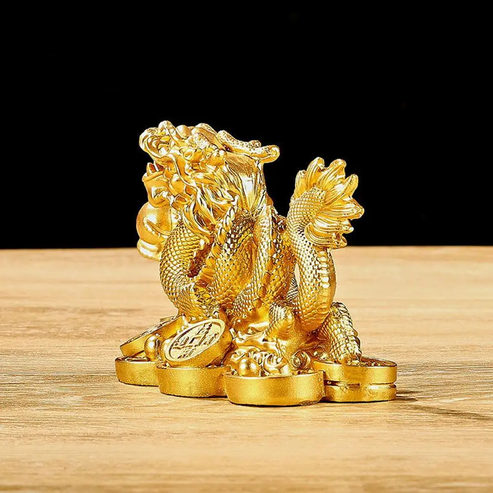 Chinese Auspicious Money Gold Dragon Statuette Resin Sculpture Feng Shui For Living Room Office Wine Cabinet  Dragon Figurines 2