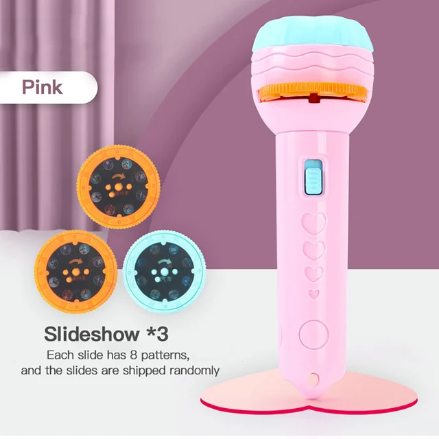 Flashlight Projector Torch Lamp Toy Cute Cartoon Creativity Toy Torch Lamp Flashlight Projector Toy  Baby Sleeping Story Book no battery Pink 3