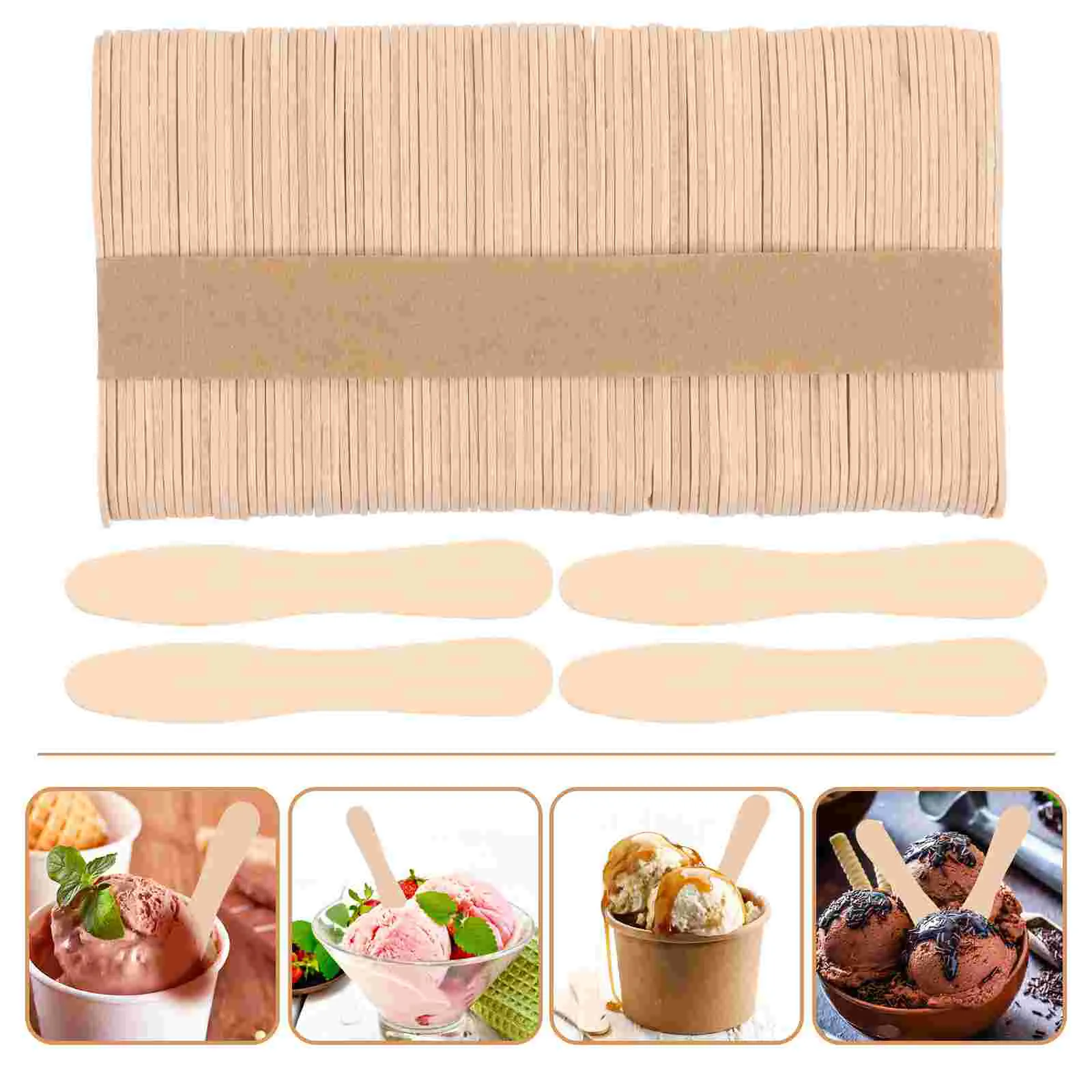 100 Pcs Wooden Ice Cream Spoons Disposable Utensils Natural Wood Sample Tasting Sticks Dessert Cutlery Kitchen Eco Friendly