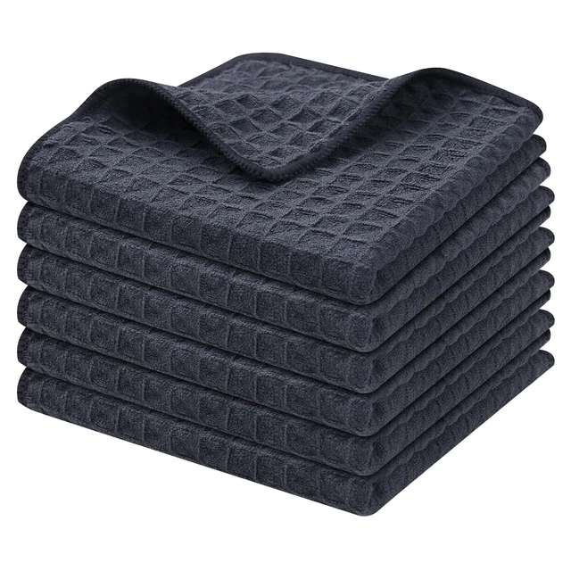 Waffle Weave Microfiber Glass Towels - 6 Pack | Autofiber Gray