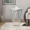 Silver Mirrored End Table, Gorgeous Side Table with Crystal Inlay, Small Mirrored Coffee Table for Living Room, Sofa, Bedroom 1