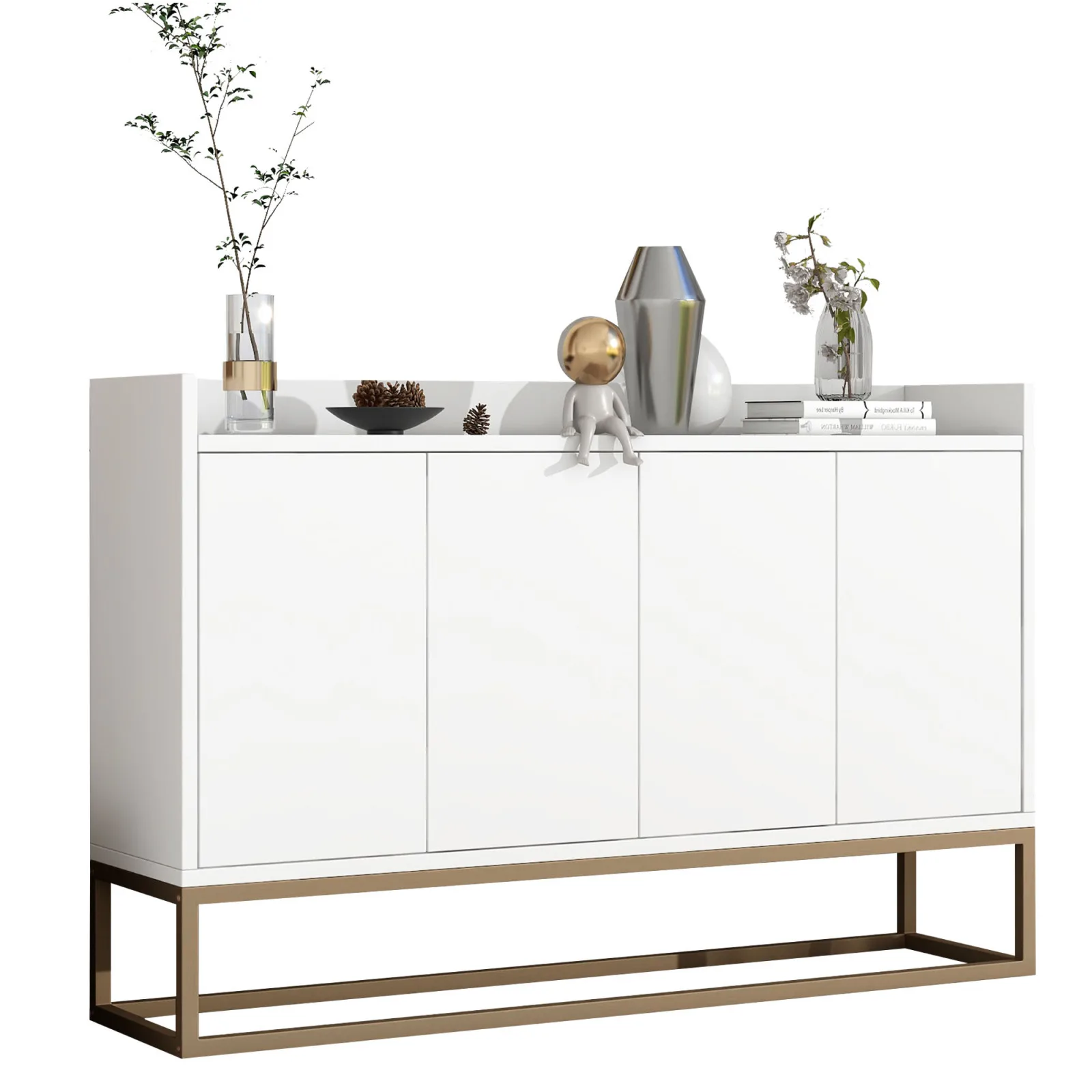 Rosahqnda Sideboard-Schrank mit 4 Türen, griffloser moderner Buffet-Aufbewahrungsschrank für Esszimmer, Küche, Wohnzimmer, 120 x 30 x 80 cm – Detail 7