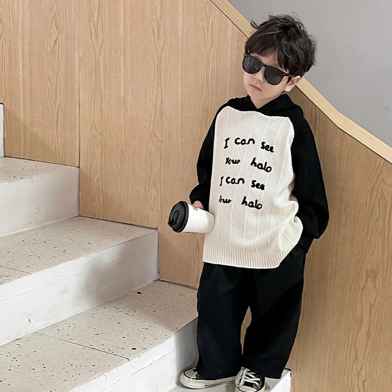 

Children Clothing 2024 Spring Fashion Baby Sweater Korean Style Letter Embroidery Boy Casual Simple Handsome Sweater