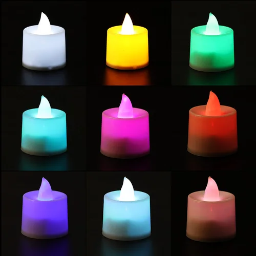 불꽃없는 LED 촛불 조명, 배터리 구동 다색 차 조명, 홈 웨딩 생일 파티 장식 조명, 12 개, 1 개 4