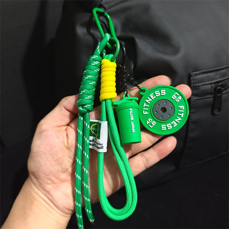 Detachable Barbell Plates Keychain Dopamine D-shaped Buckle Simulation Barbell Keyring INS Water Cups Fitness Series Pendant