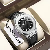 POEDAGAR Original Fashion Men's Wristwatch Date Waterproof Luminous Leather Watches For Men High Quality Square Quartz Man Watch