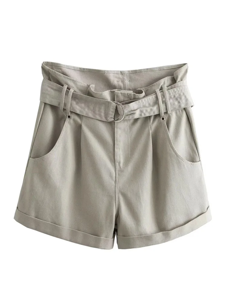 

ZADATA new women's fashion versatile casual commuting retro comfortable belt personalized pocket zipper shorts