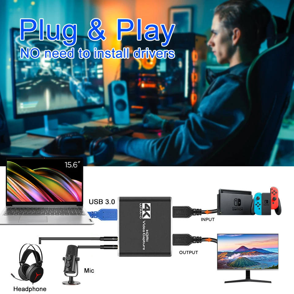 KuWFi HDMI Video Capture Card For Live Streaming 1080P 4K USB3.0 Video Recorders Switch Game For PS4 Camera Xbox Recording Box video capture adapter