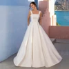 Simple Generous A Line Wedding Dresses Charming Spaghetti Strap Bride Gowns Sleeveless Square Collar Vestido De Novia Customized 1