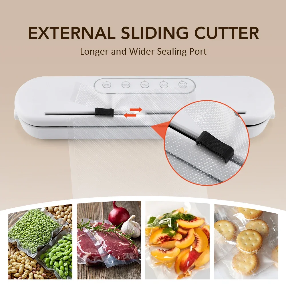 Sealing Vacuum Sealing Machine Built-in Cutter Knife Universal Dry/Moist/Oily/Powder Food Preservation Sealer for Kitchen Use