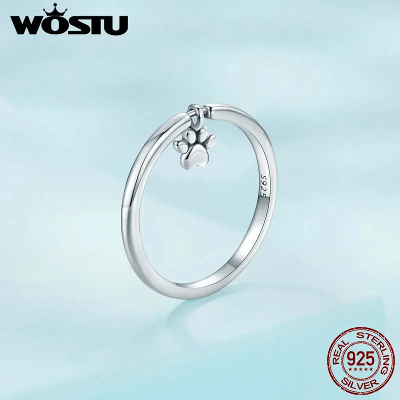 WOSTU Real 925 Sterling Silver Lovely Cat Pet Claw Link Rings For Women Cute Animal Ring Girl Birthday Jewlery Dog Lover Gift silver rings silver ring