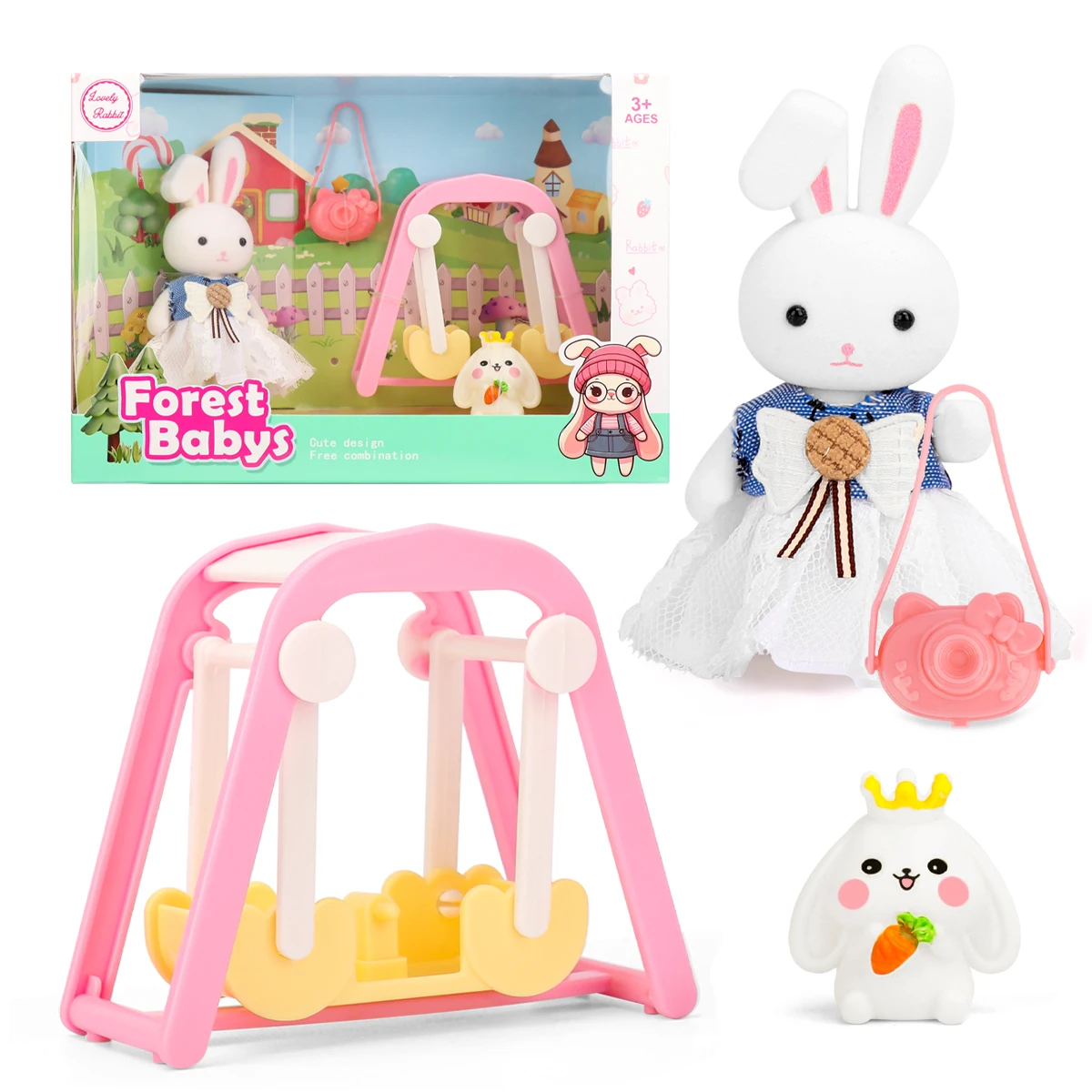 1 Set Baby Girls Pretend Play House Role-Play Toy Swing playground Bunny Rabbit Set Children Accessories House Play Toys