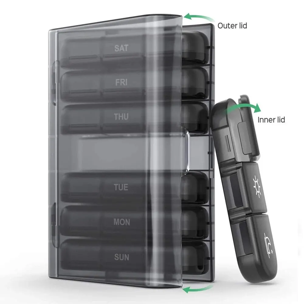 7 Days pill organizer Weekly Tablet Holder Storage Organizer Container Case Pill Box Splitters Black Case Organizer
