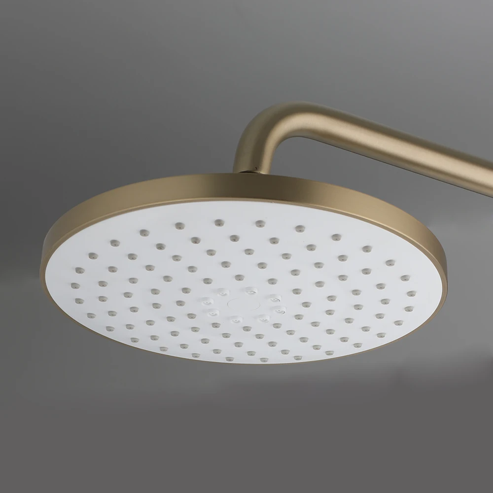 KEMAIDI Brushed Gold Thermostatic Shower System with Tub Spout  3-Functional Exposed Shower Faucet Mixer Fixtures Wall Mounted 3