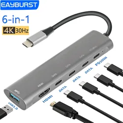 Eayburst USB C Hub 4K HDMI type c to USB 3.0 pd 100W Multiport Adapter Splitters for macbook Laptop Accessories 6 in 1 USB HUB