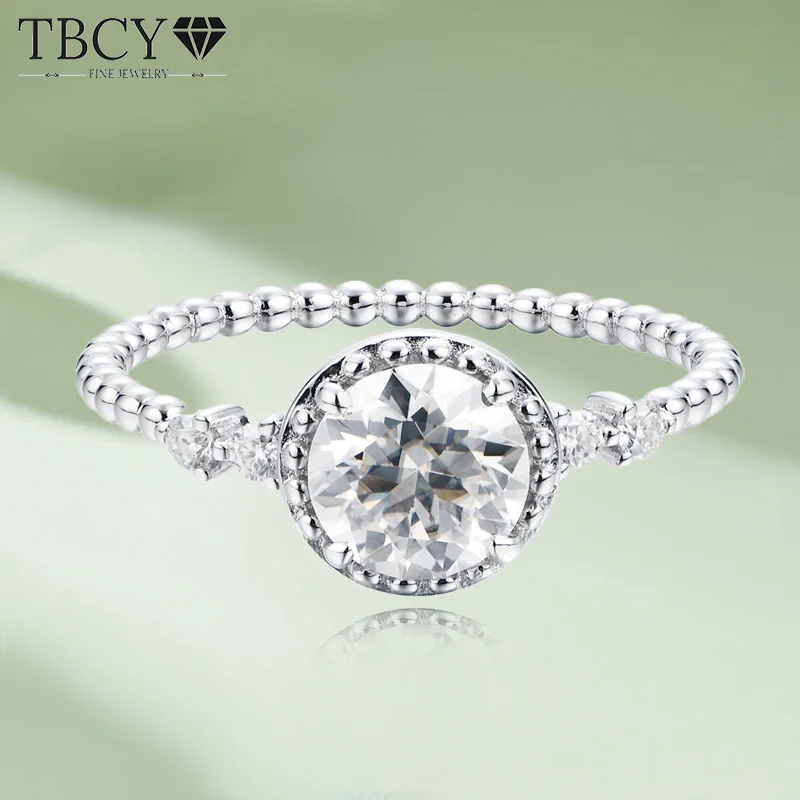

TBCYD 1CT D VVS1 Round Cut Moissanite Rings S925 Silver 18K Gold Plated Passed Diamond Test Wedding Band For Women Fine Jewelry