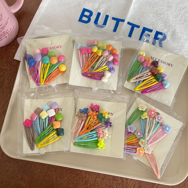 

10Pcs/Set Cute Small Hair Clips For Kids Girl Mini Bear Hairpins Flower Hair Pins Baby Hearddress Fashion Accessories