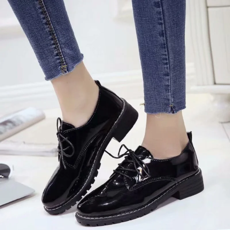 

Women Shoes Autumn British Style Flats Round Toe Clogs Platform Shoes All-Match Casual Soft Female PU Leather Shoes