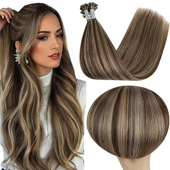 Full Shine U Tip Hair Extensions Natural Real Human Hair Pre Bonded Keratin Human Hair For Party