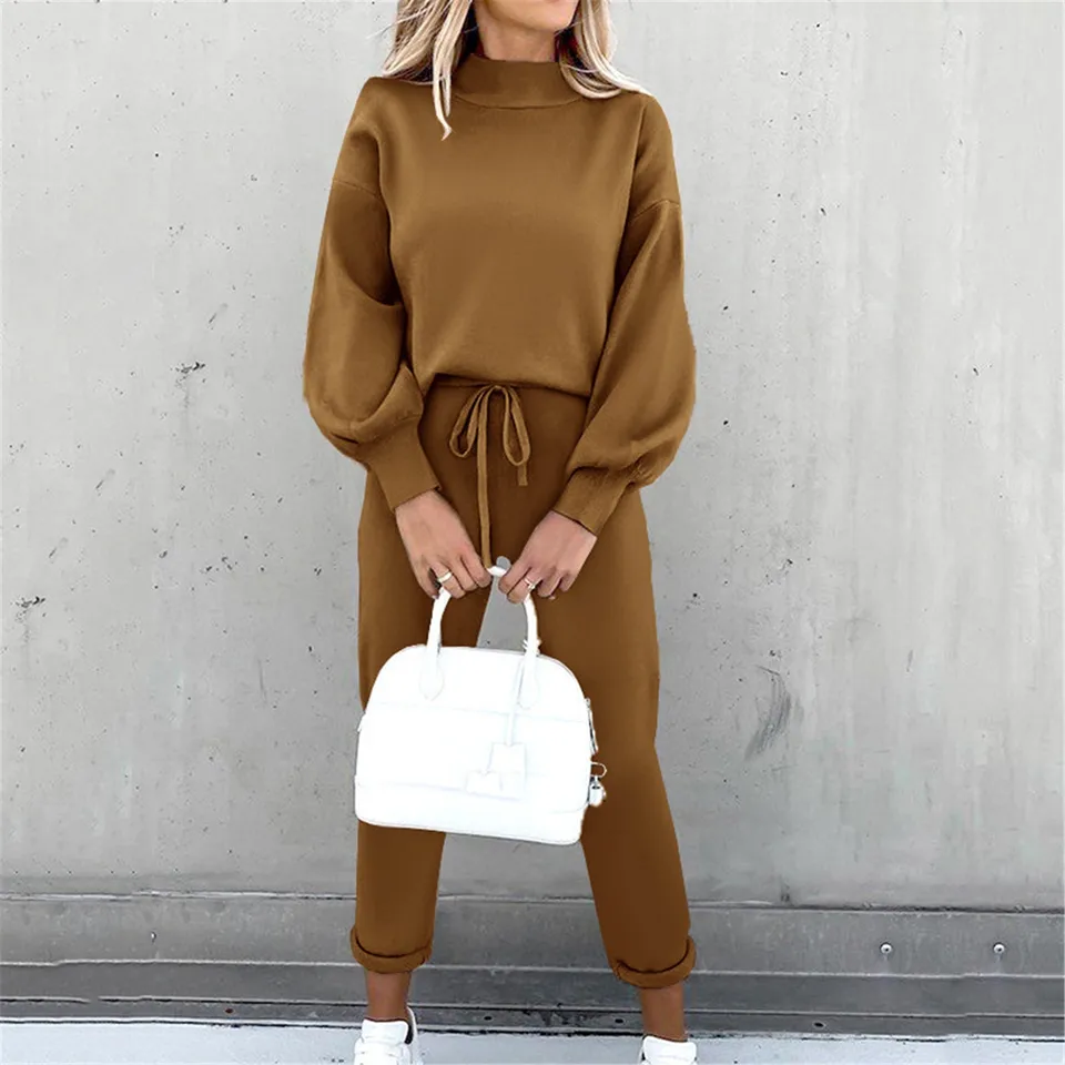 Women Solid Color Loungewear 2 Piece Suit Set