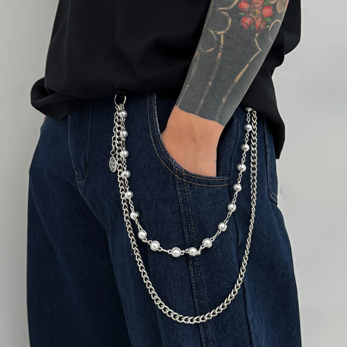 Salircon Hip Hop Punk Imitation Perlen Jeans Hosen Schlüsselbund für Männer Gothic Perlen Hosen Kette Straße Harajuku Schmuck Zubehör