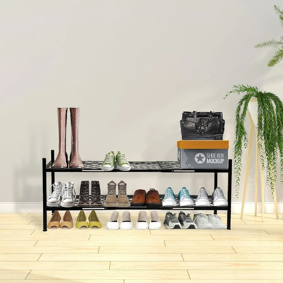 Shoe Rack for Closet Expandable Shoe Organizer Metal Shelf Stand 2 Tier Stackable Long Shoe Stand Holder for Floor Entryway Gar