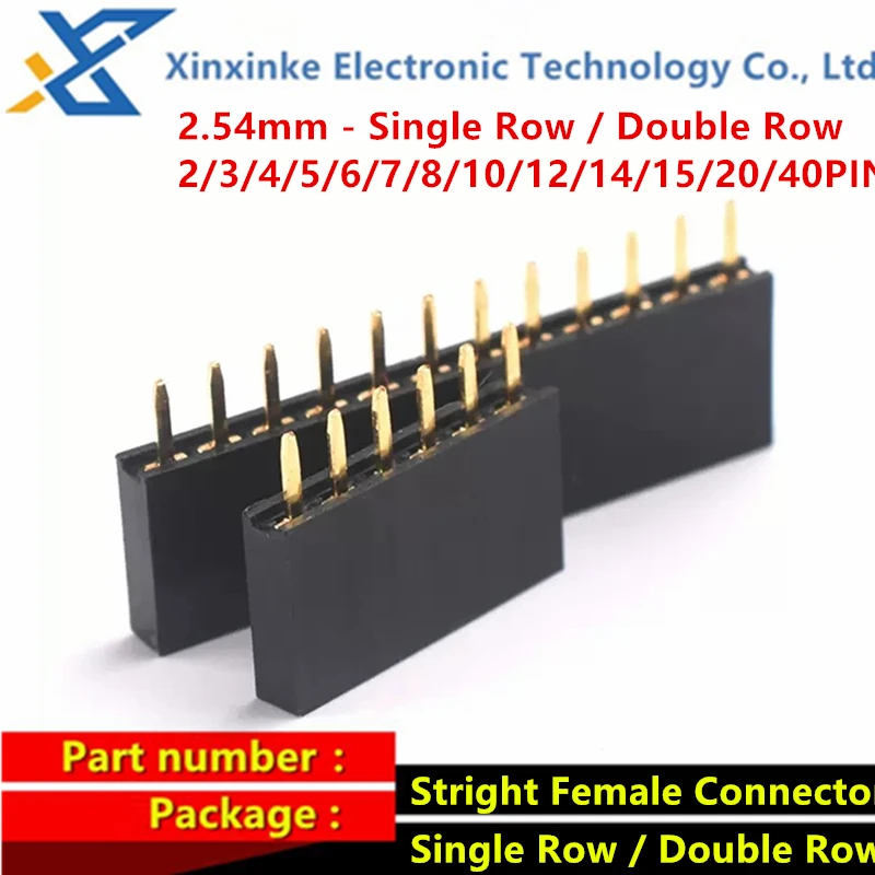 2.54mm 2/3/4/5/6/7/8/10/12/14/15/20/40P Pin Stright Female Single Row Double Row Pin Header Strip PCB Connector Header Socket zihan usb 3 0 single port a female screw mount type to up angled motherboard 20pin header cable 25cm