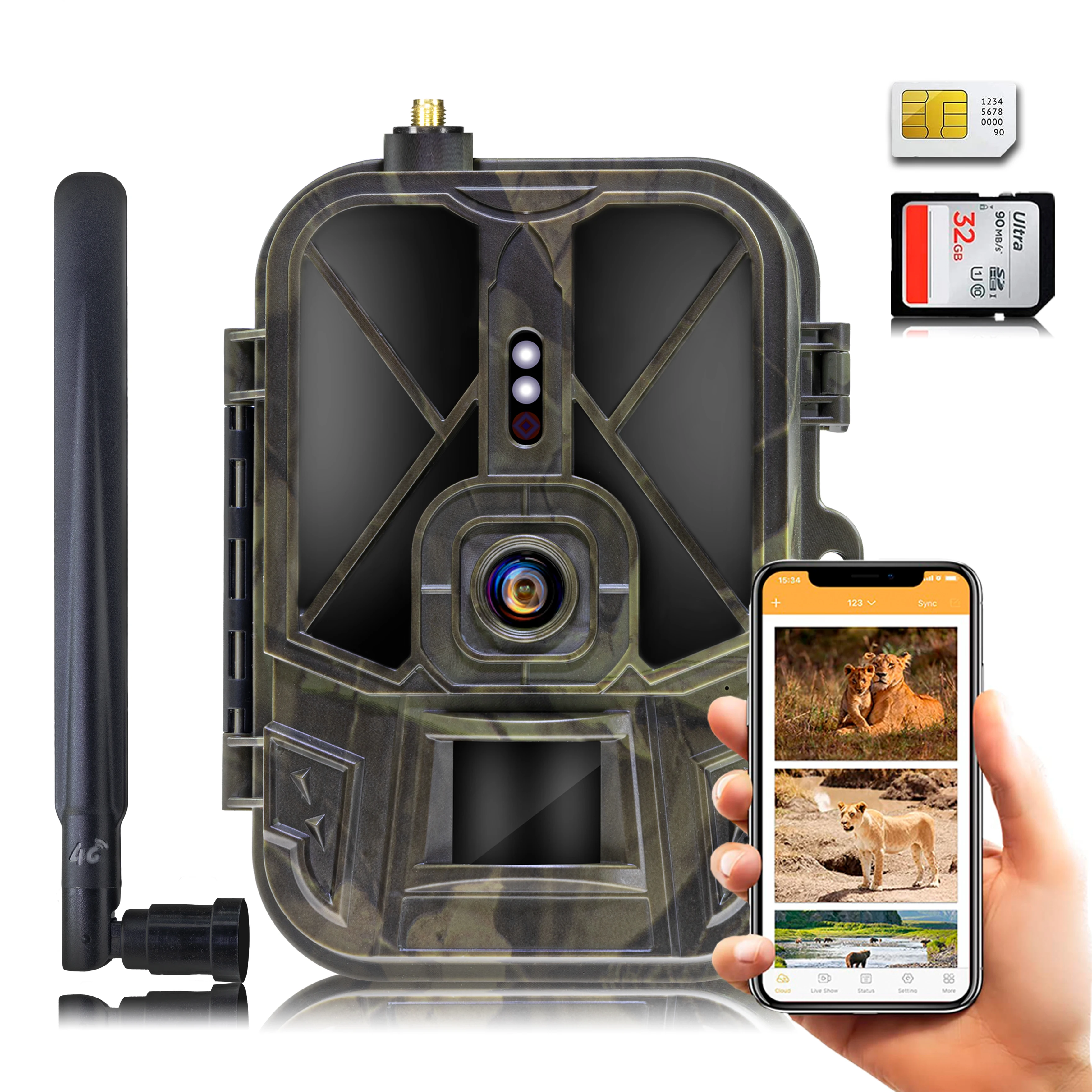 야간 투시경 야생 동물 정찰 카메라, 4G 추적 카메라, 4K 36MP 앱 제어, 8000MA 리튬 배터리 사냥 카메라