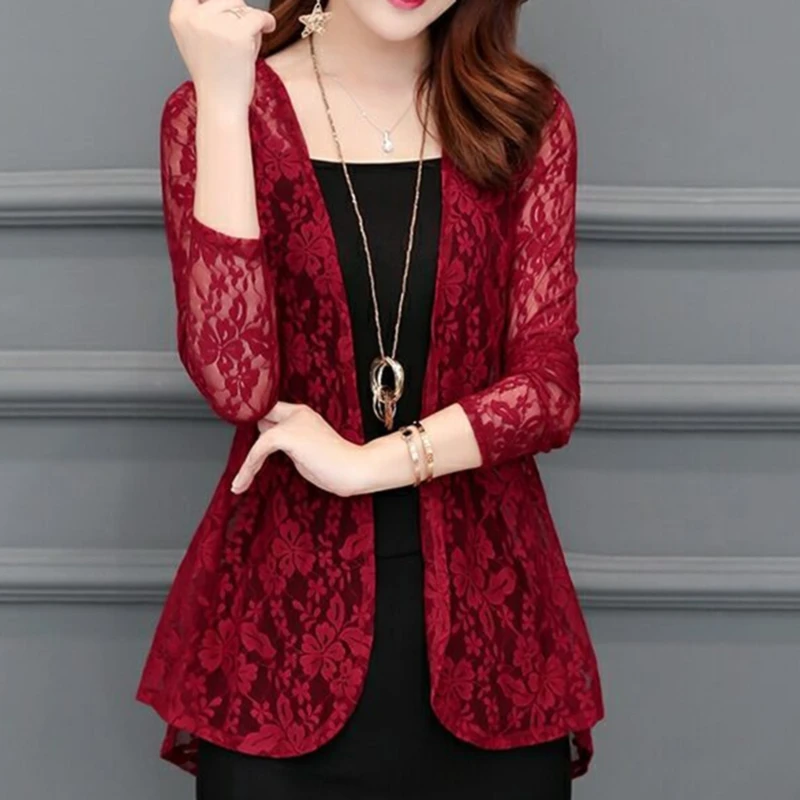 

Women Summer Hollow Cardigan Shirt Sunproof Blouse Boho Tops Beach Lace Chiffon Sunscreen Outwear Casual Long Sleeve Shirt Coat
