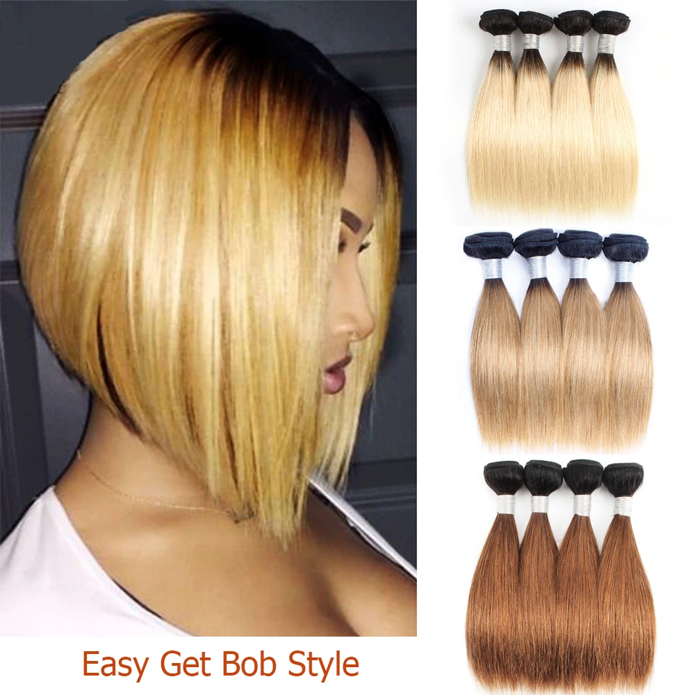 200g-300g/set Straight Human Hair Bundles 10-26 inch Ombre Honey Blonde 613 Blonde Brown Black Remy Hair Extension MOGUL HAIR