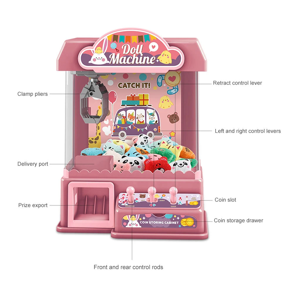 Doll Claw Machine Kids Coin Operated Play Game Clip Doll Toys with 10 Dolls 10 Capsule Sounds and Music Gifts for Girls and Boys 6