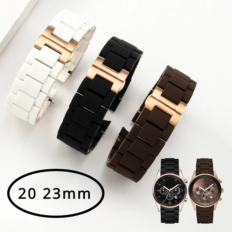 Accessori Per Orologi Bracciale Per Armani Ar5890 5905 5919 5920 23Mm 20Mm Cinturino Per Orologio In Acciaio Rivestito In Gomma Uomo Donna