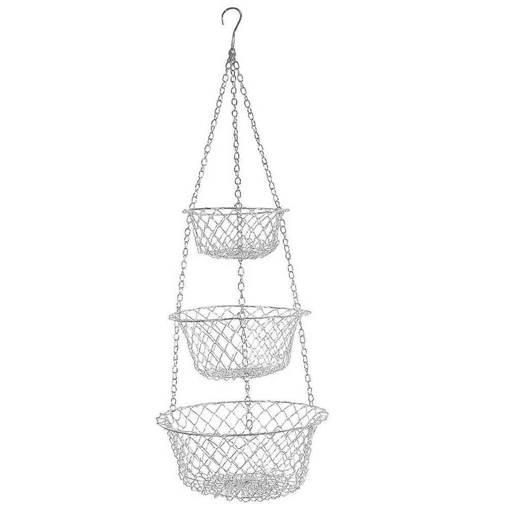 

Kitchen Hanging Fruit Basket 3 Tier Hanging Fruit Basket Heavy Duty Wire Hanging Basket